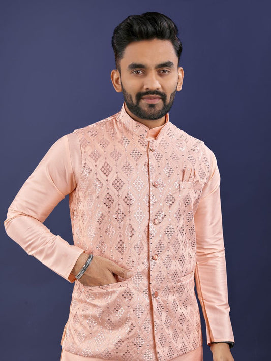 Pastel Kurta Set with Nehru Jacket