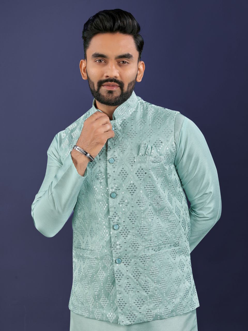 Pastel Kurta Set with Nehru Jacket