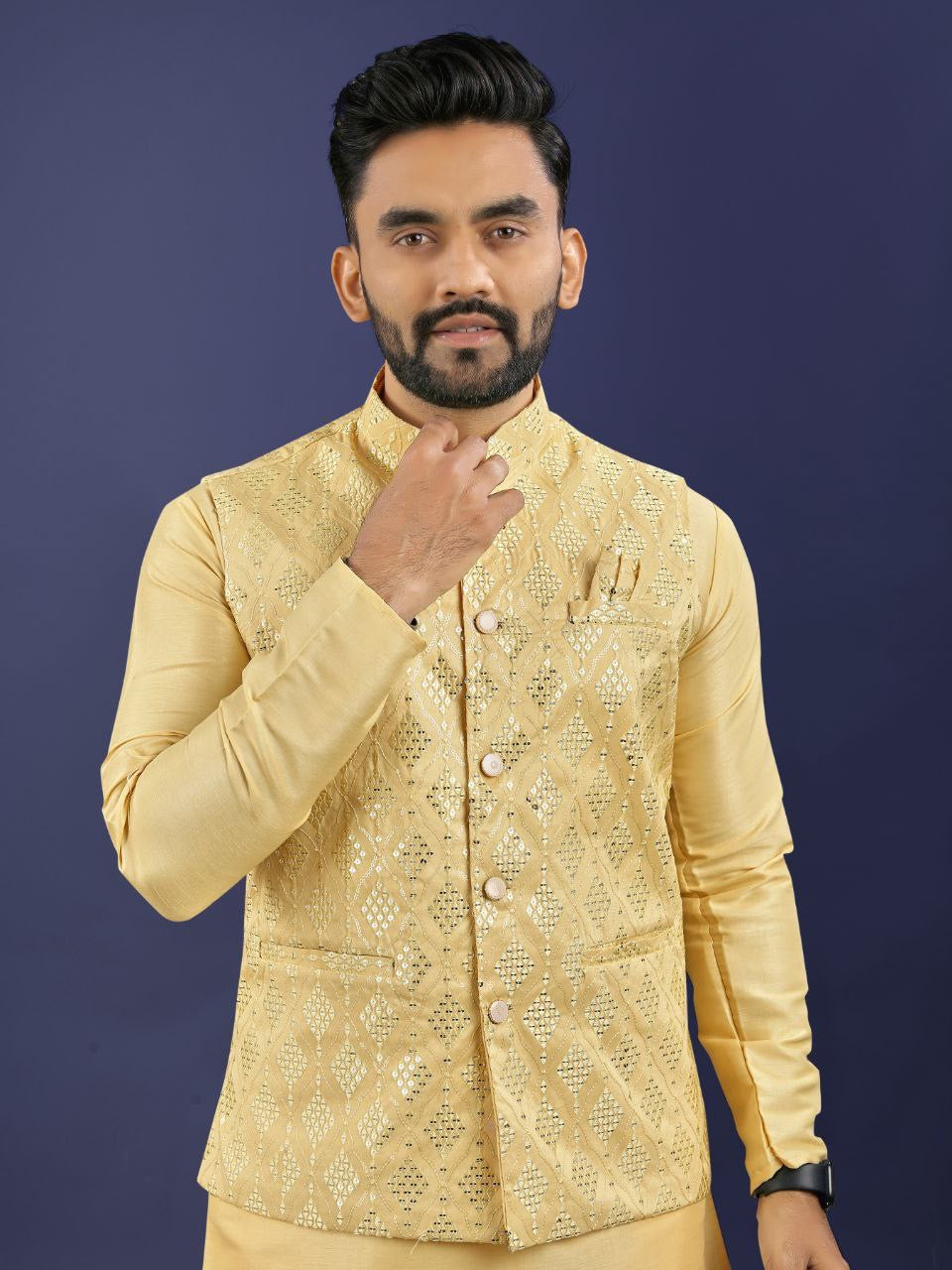Pastel Kurta Set with Nehru Jacket