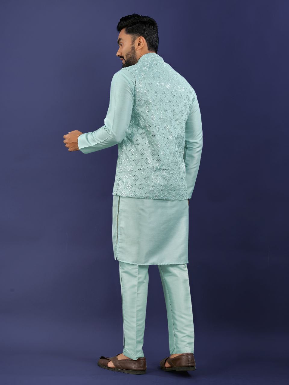 Pastel Kurta Set with Nehru Jacket