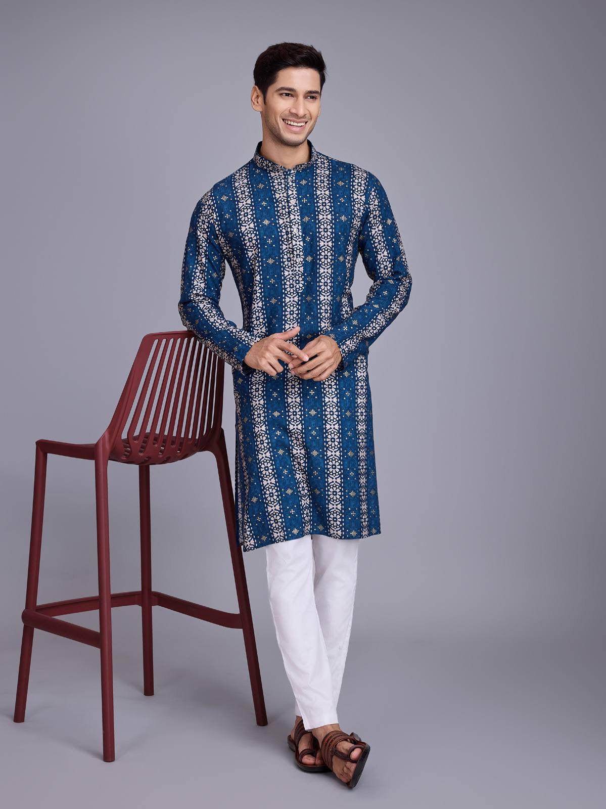 Festive Blue Printed Kurta Set