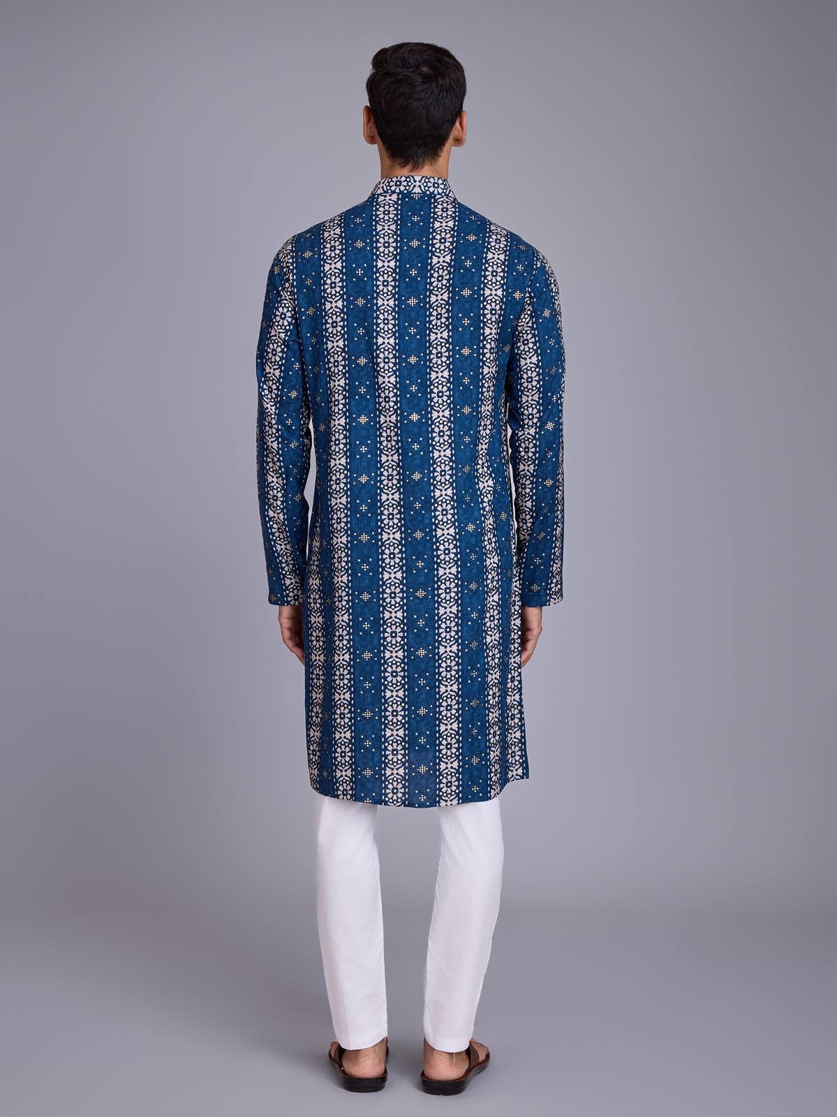 Festive Blue Printed Kurta Set