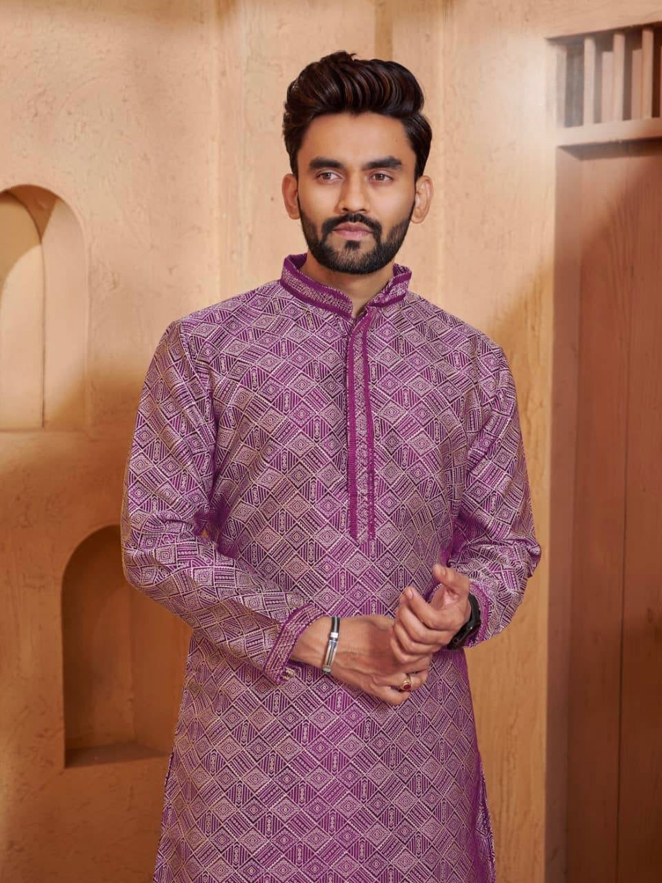 Men’s Jacquard Kurta Set with Silk Pajama