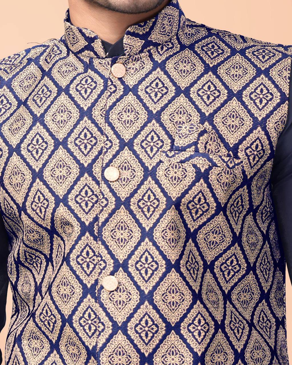 Navy Blue Nehru Jacket with Kurta Set