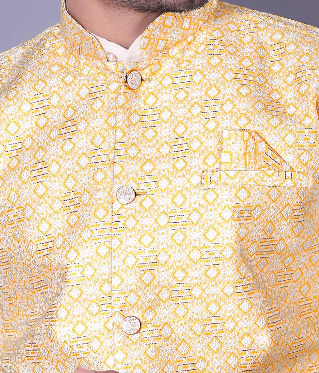 Kurta Set with Yellow Nehru Jacket