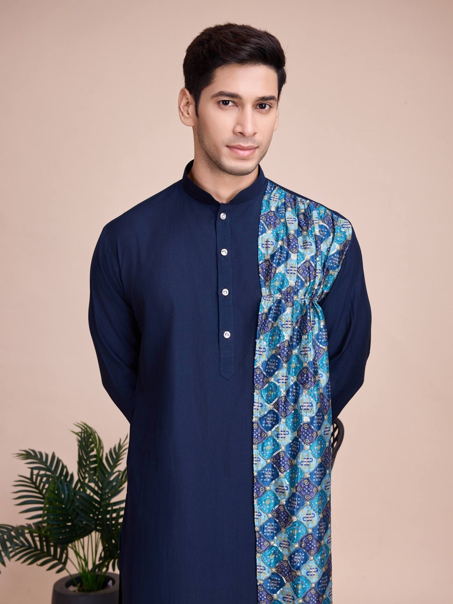 Men's Solid Kurta Set with Shawl