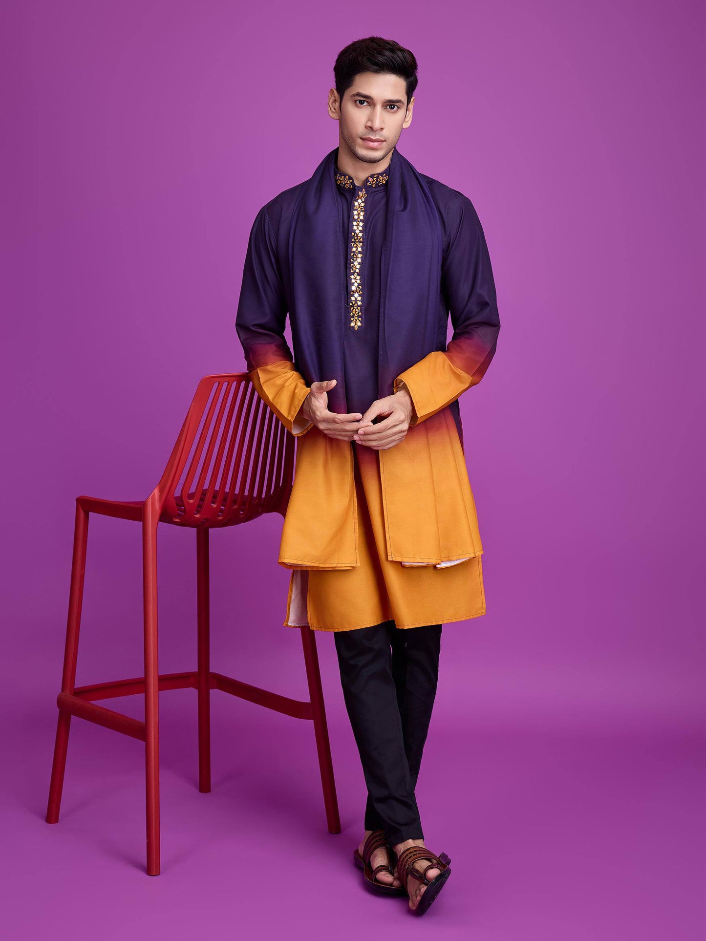 Men’s Ombre Kurta Set with Mirror Work