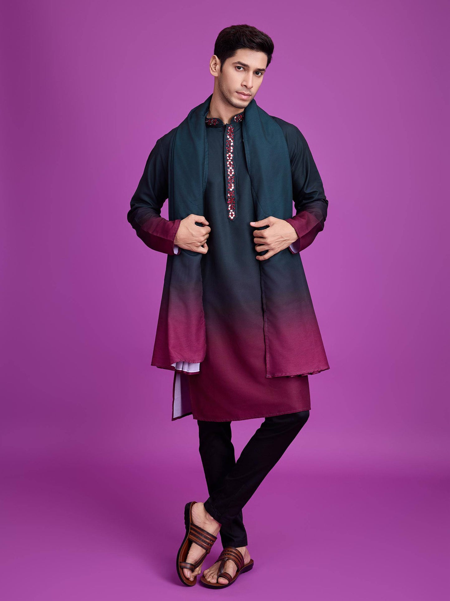 Men’s Ombre Kurta Set with Mirror Work