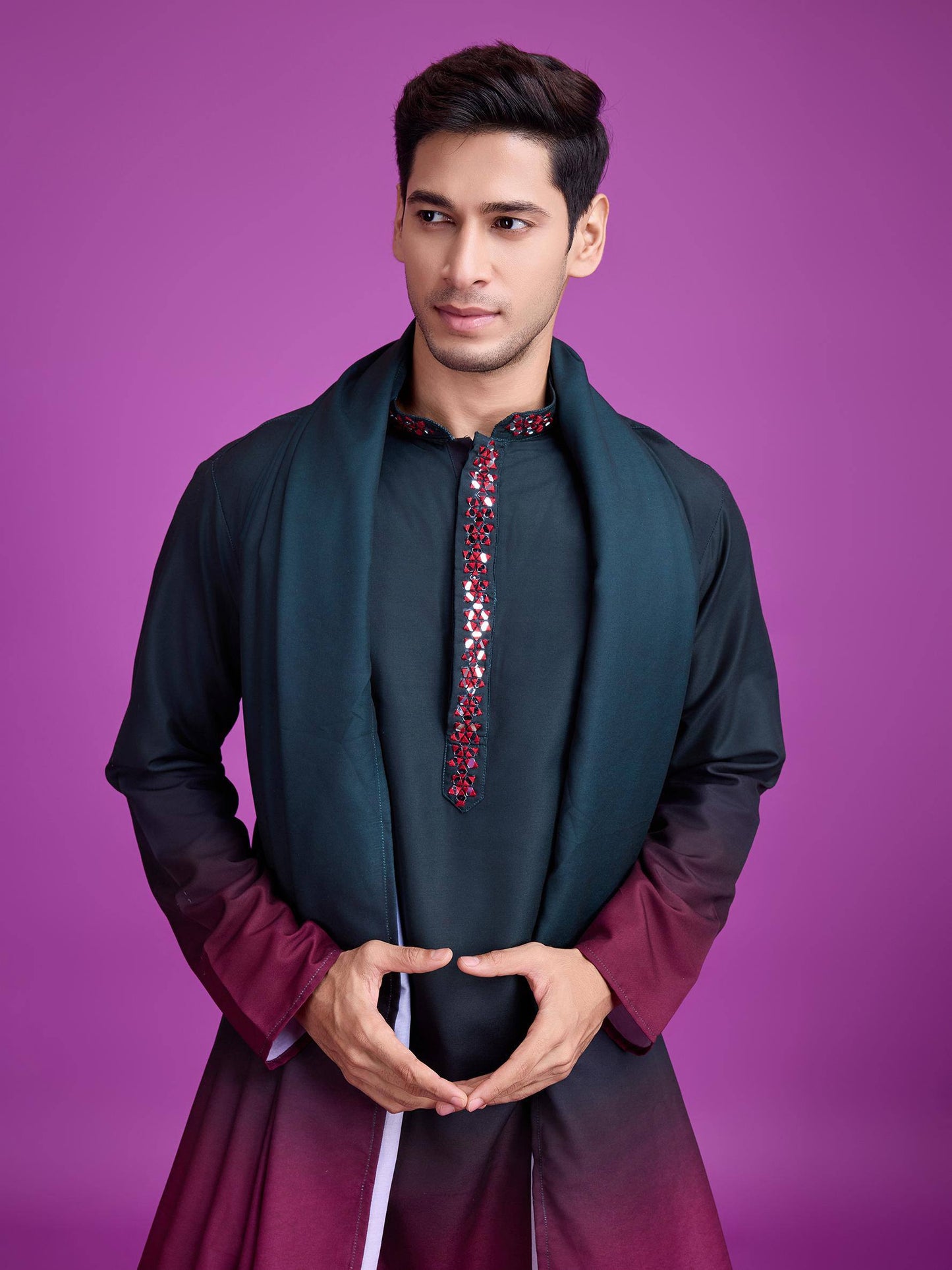 Men’s Ombre Kurta Set with Mirror Work
