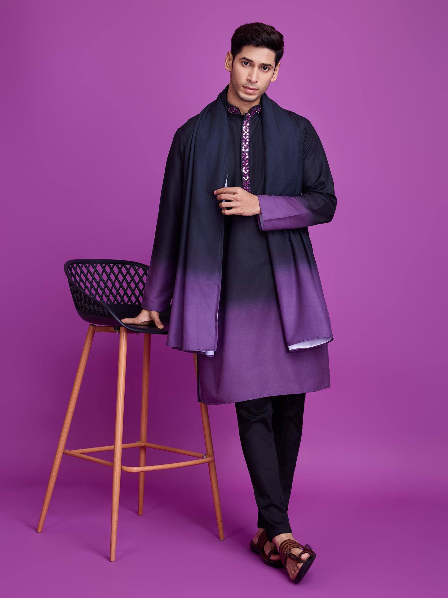Men’s Ombre Kurta Set with Mirror Work