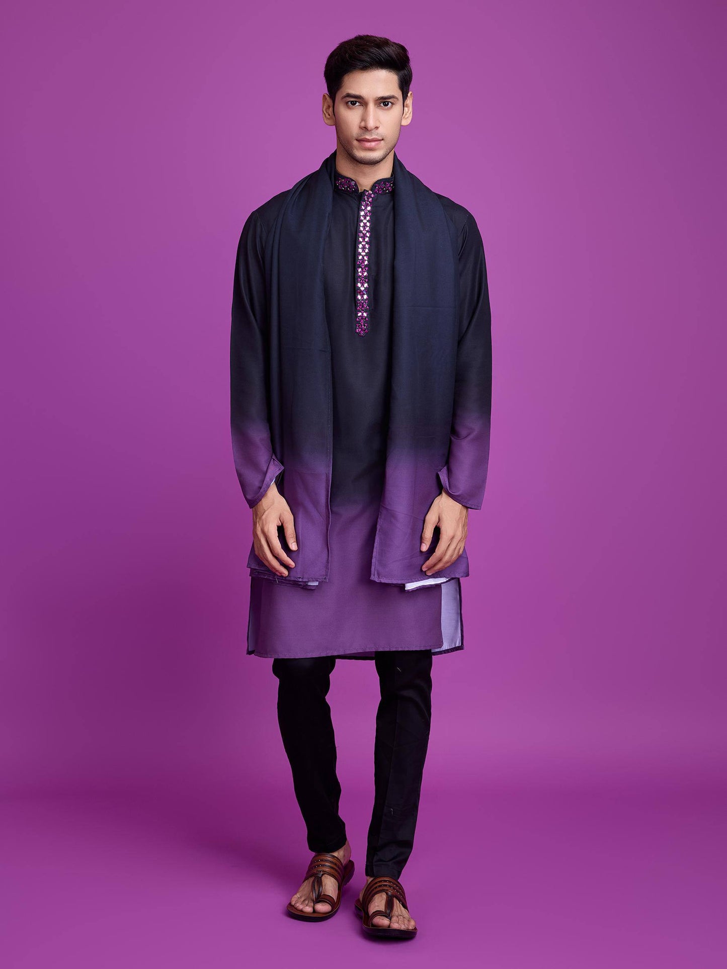 Men’s Ombre Kurta Set with Mirror Work