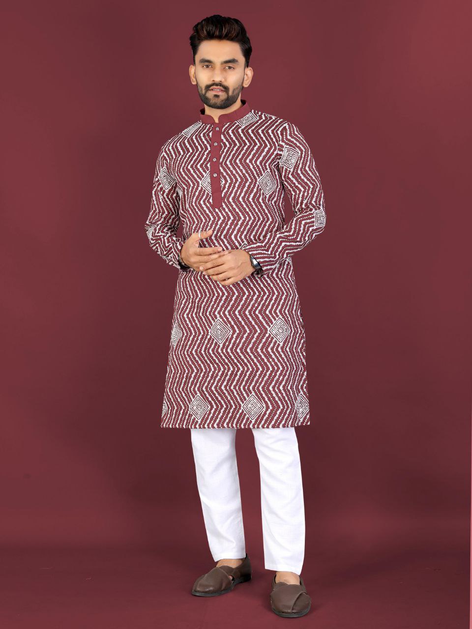Chikankari Embroidered Kurta Set with Cross Pattern & Sequins