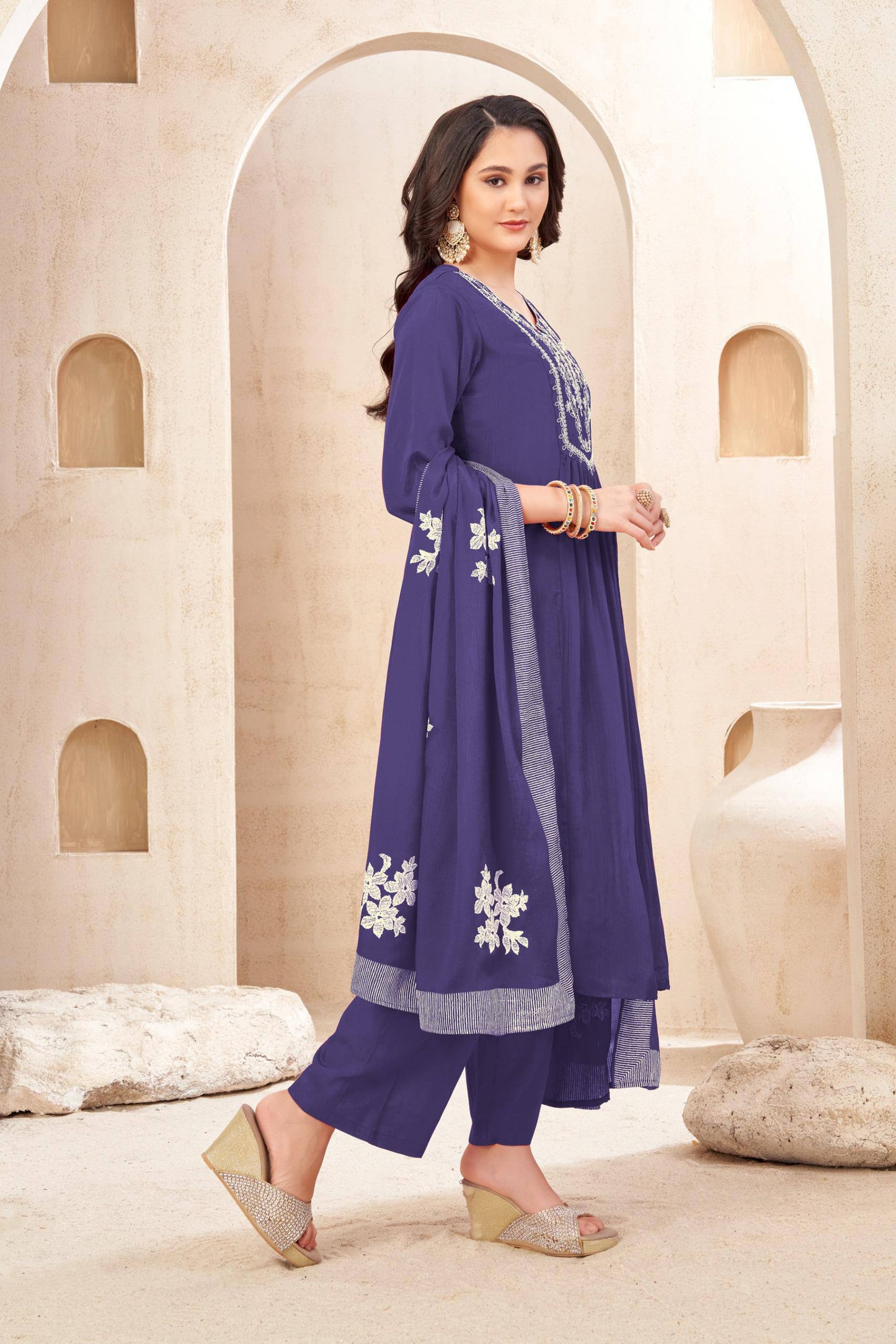 Chinon Embroidered Kurti Set with Dupatta
