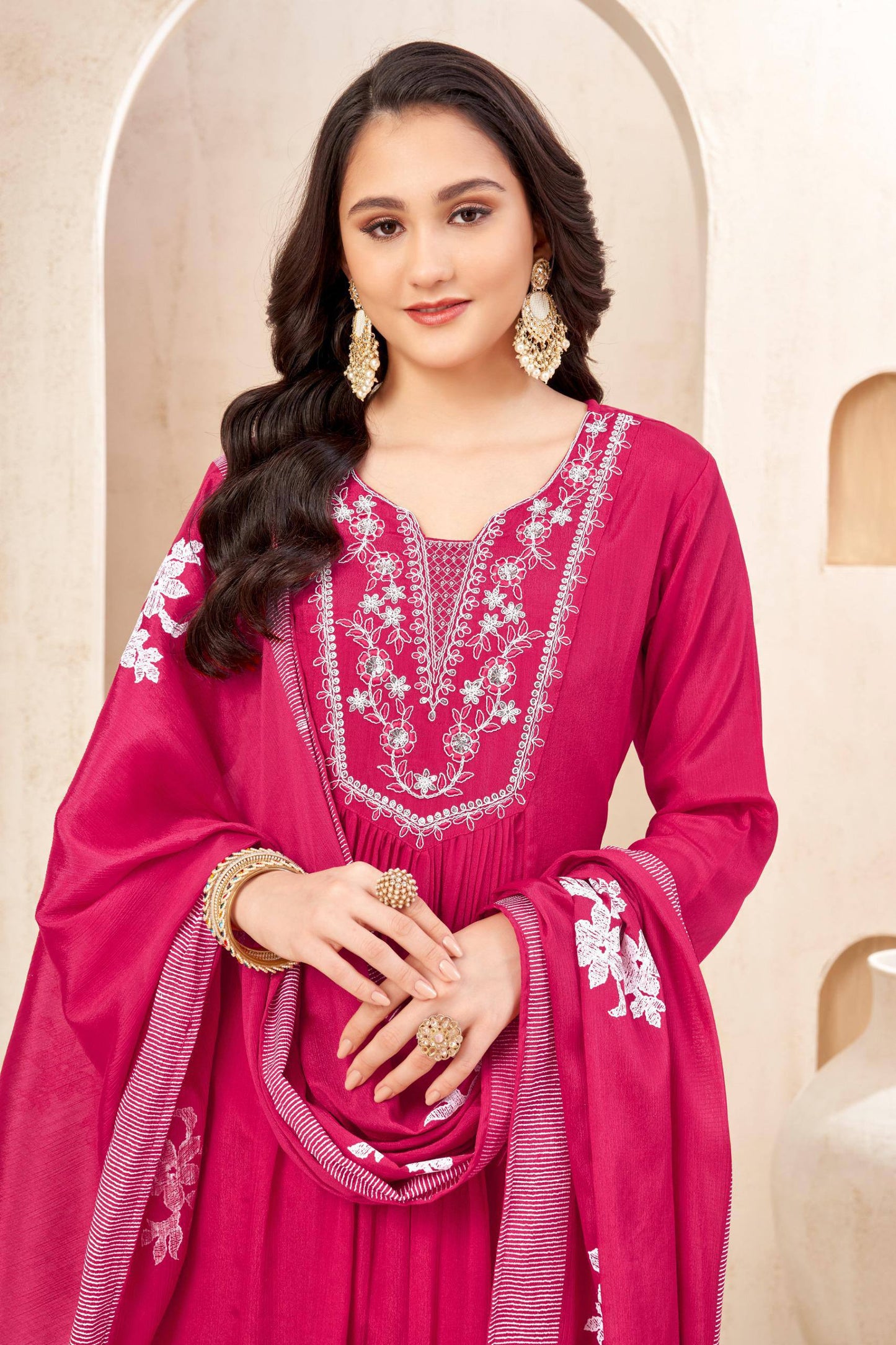 Chinon Embroidered Kurti Set with Dupatta