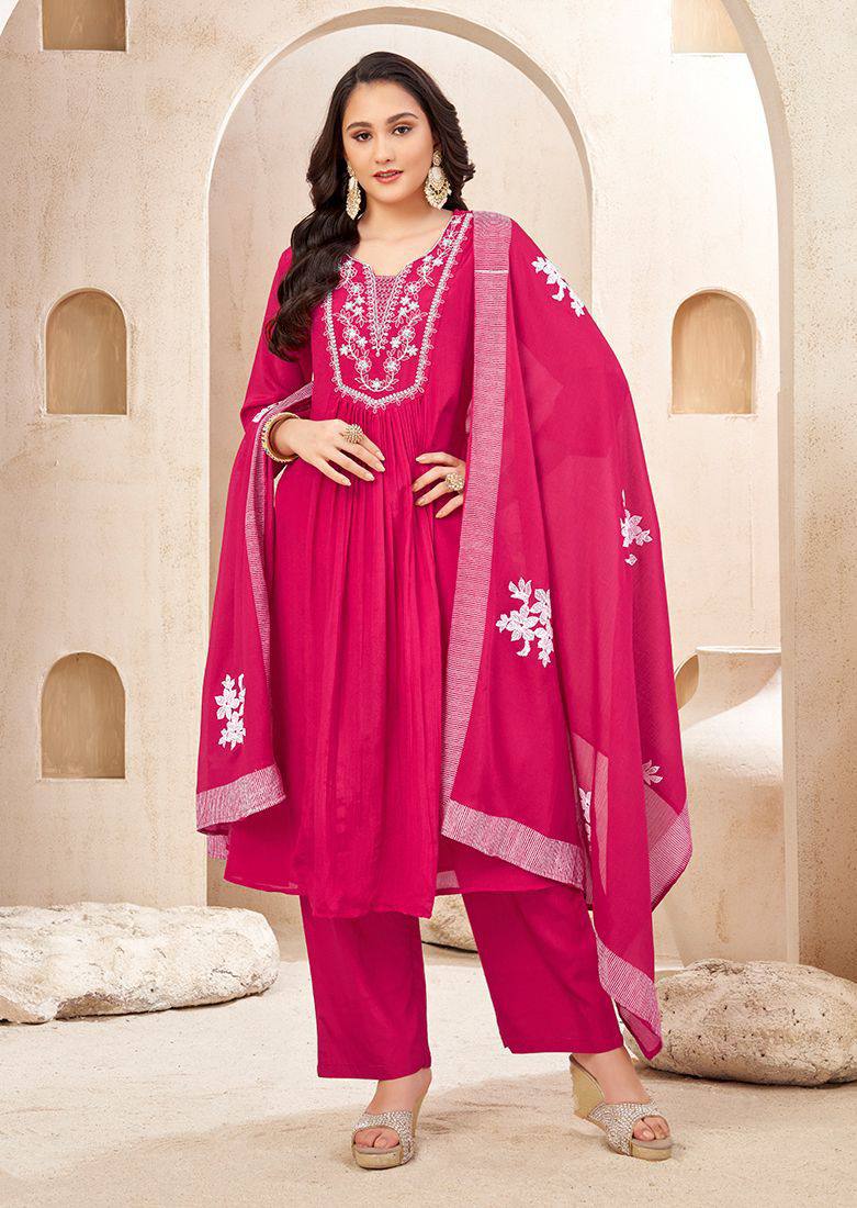 Chinon Embroidered Kurti Set with Dupatta