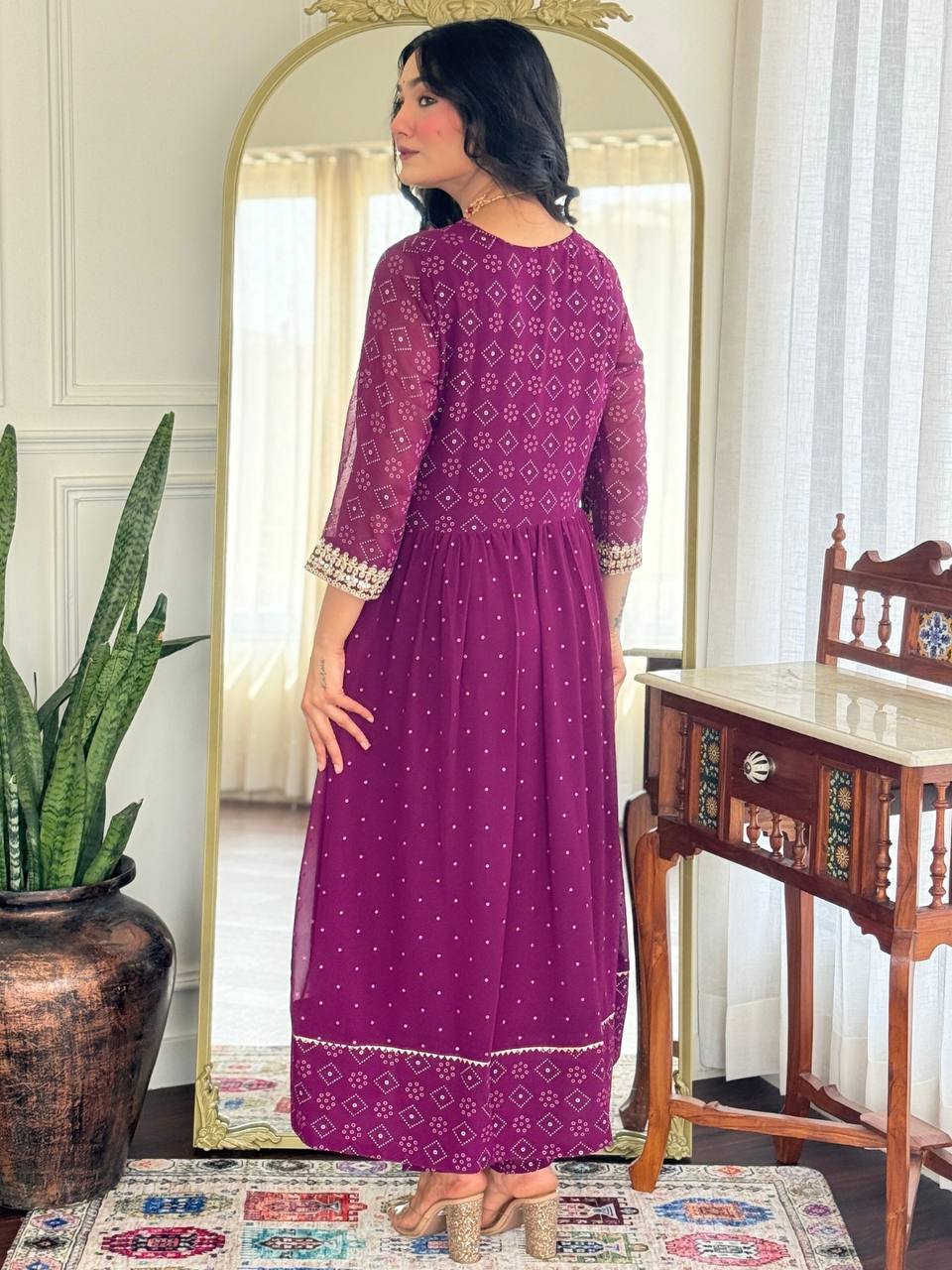 Purple Georgette Kurti Set with Dupatta