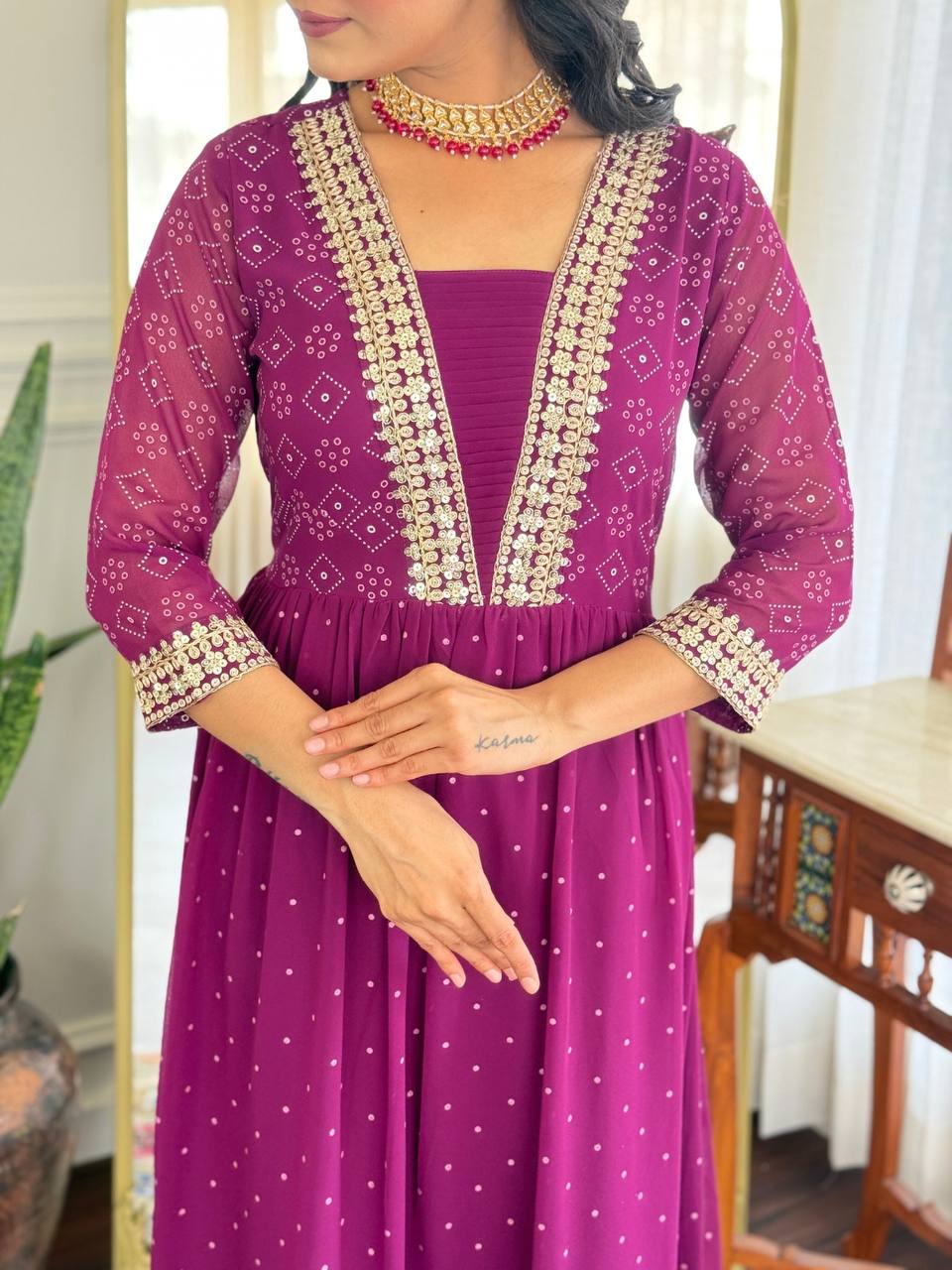 Purple Georgette Kurti Set with Dupatta