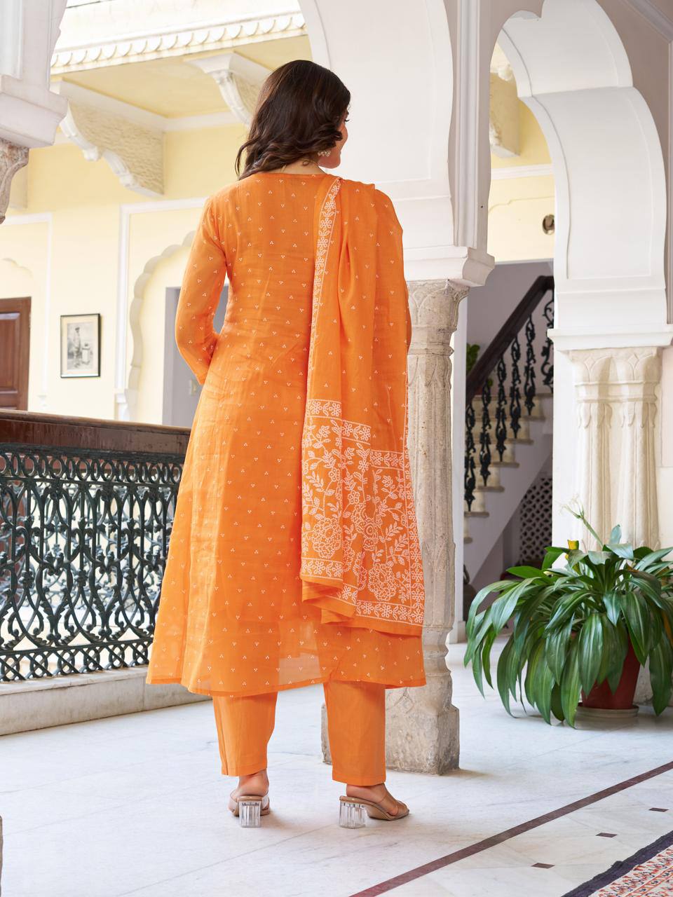 Embroidered Kurti Set with Dupatta - Orange | Olive