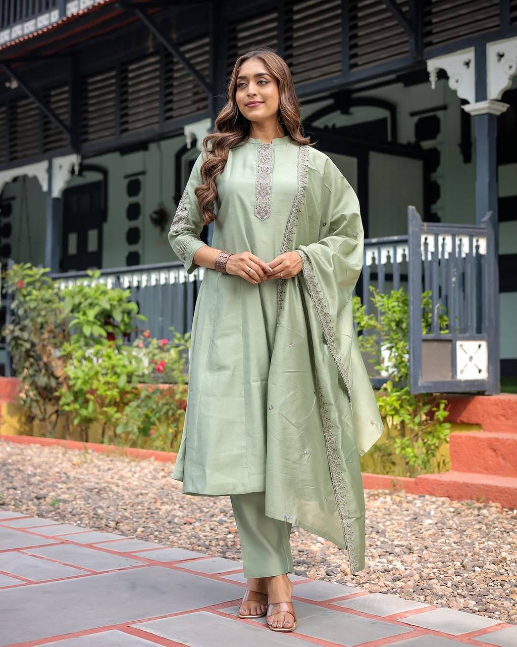 Pastel Green Anarkali Set with Dupatta