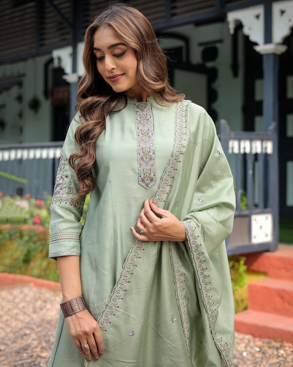 Pastel Green Anarkali Set with Dupatta
