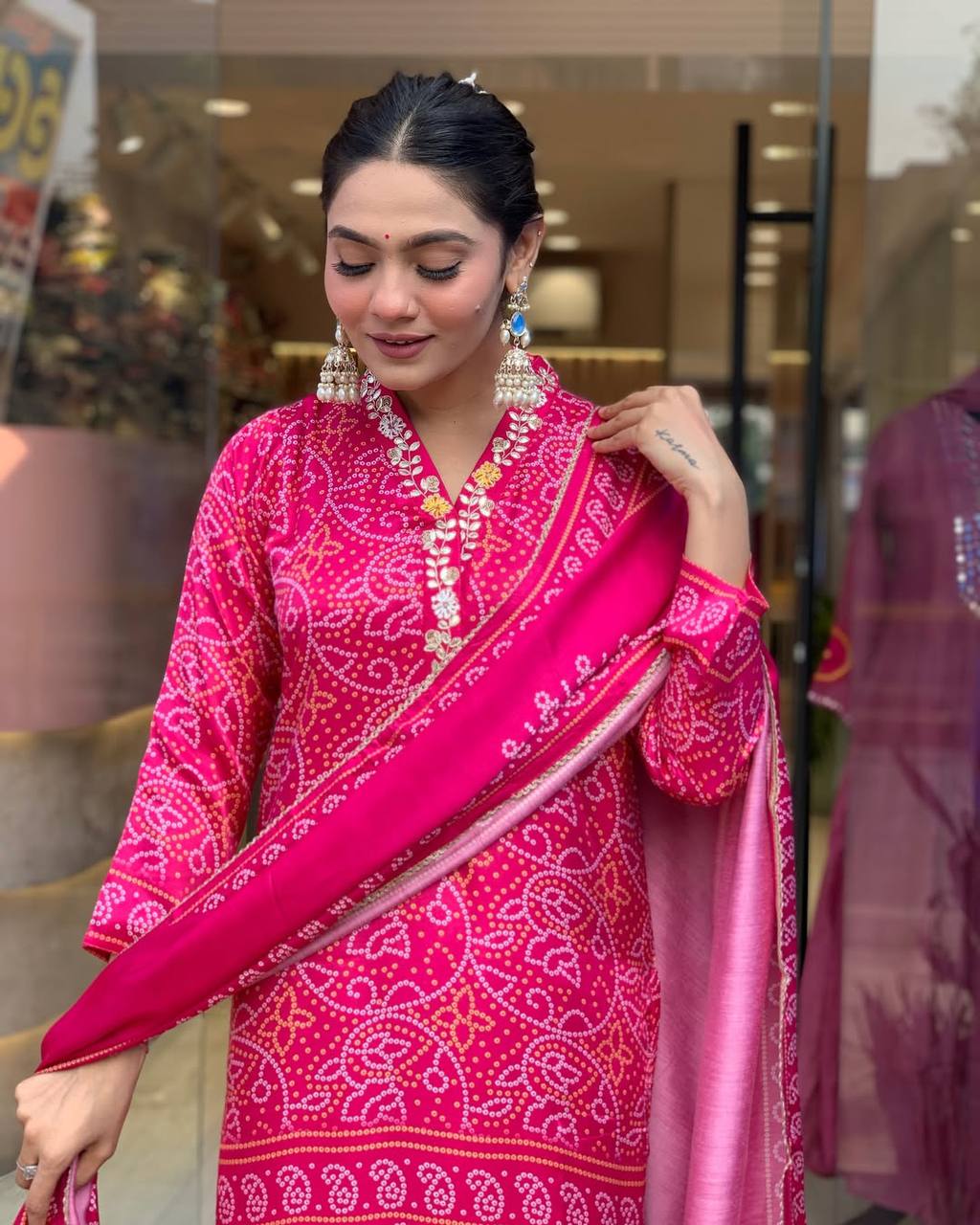Fuchsia Kurti Set with Dupatta