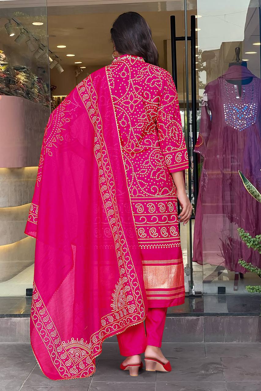 Fuchsia Kurti Set with Dupatta