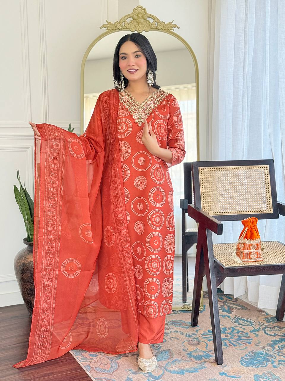 Embroidered Rayon Kurti Set with Dupatta