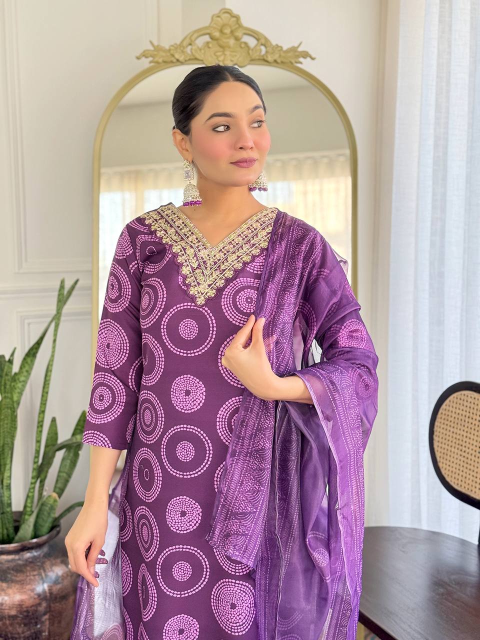 Embroidered Rayon Kurti Set with Dupatta
