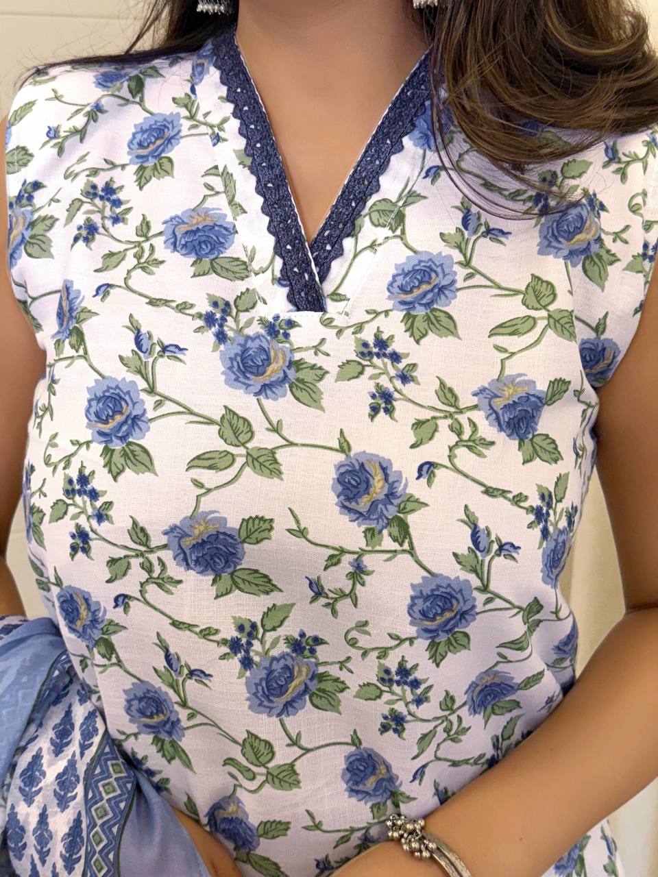 Floral Bliss Cotton Slub Kurti Set with Chanderi Dupatta