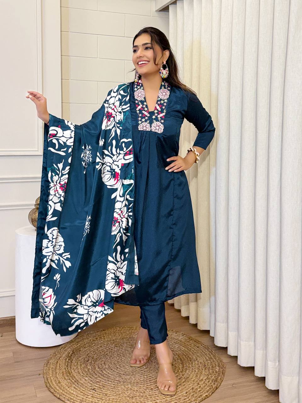 Elegant Chinnon Kurti Set with Dupatta