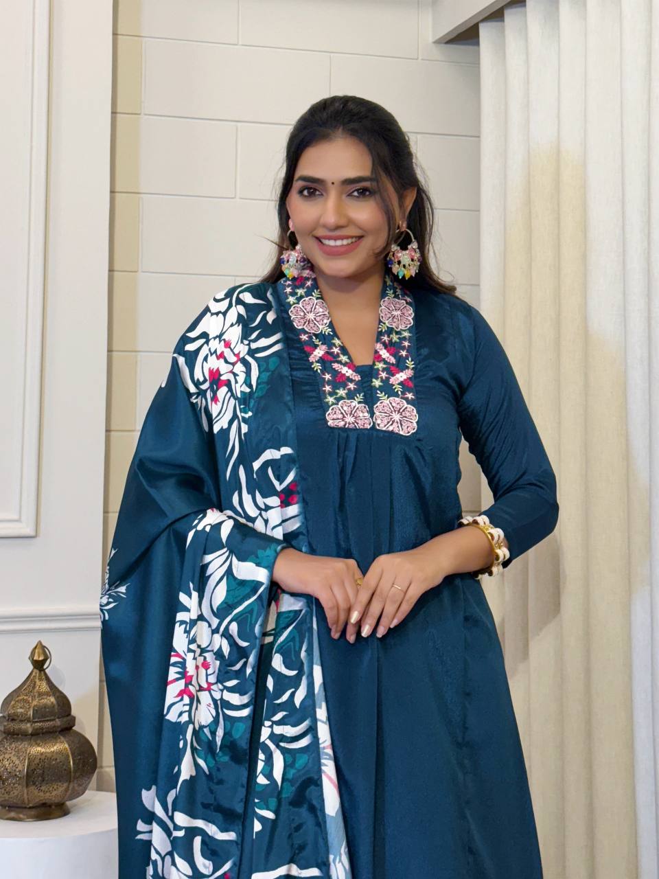 Elegant Chinnon Kurti Set with Dupatta
