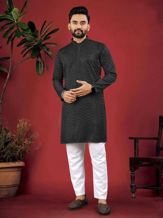 Chikankari Embroidered Men Kurta Set