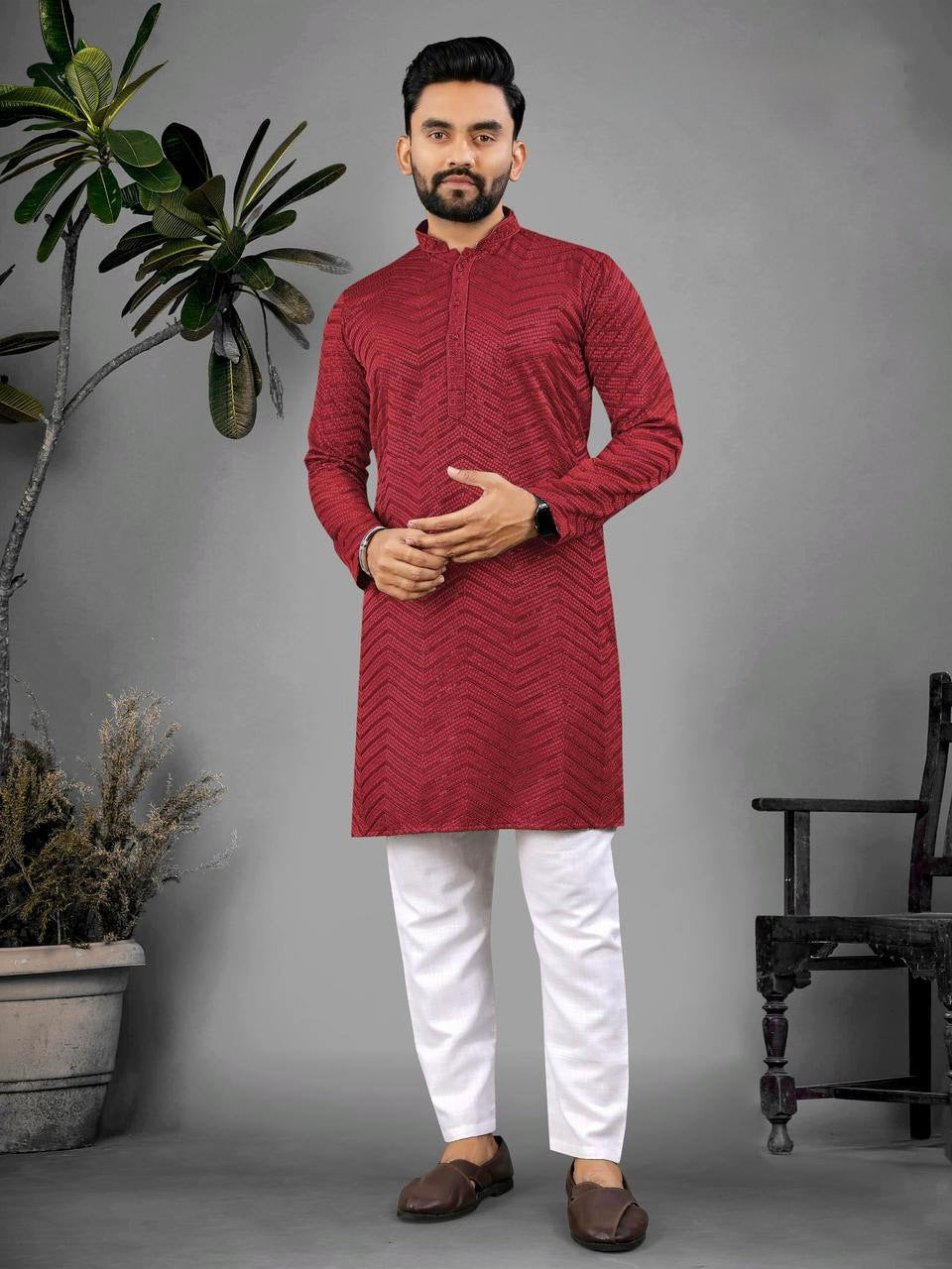 Chikankari Embroidered Men Kurta Set