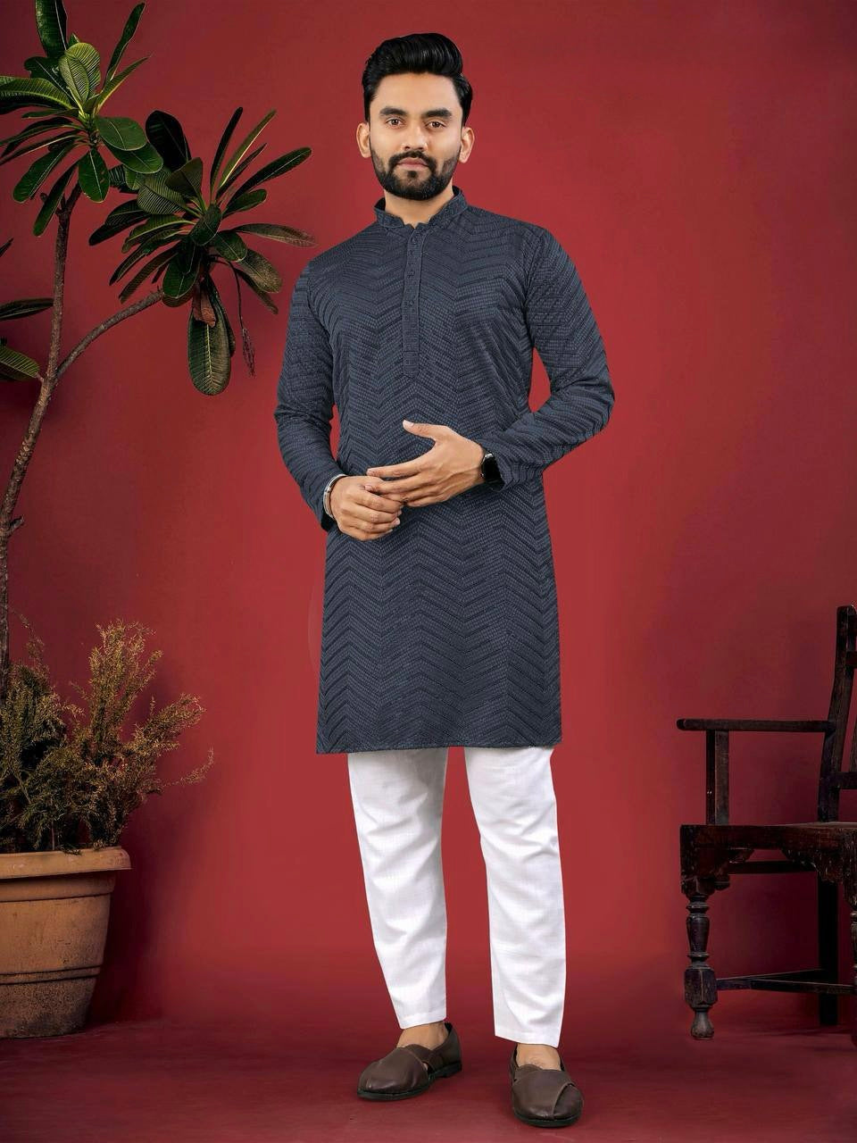 Chikankari Embroidered Men Kurta Set