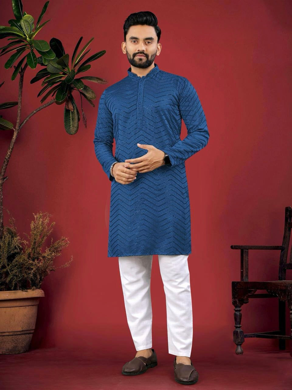 Chikankari Embroidered Men Kurta Set
