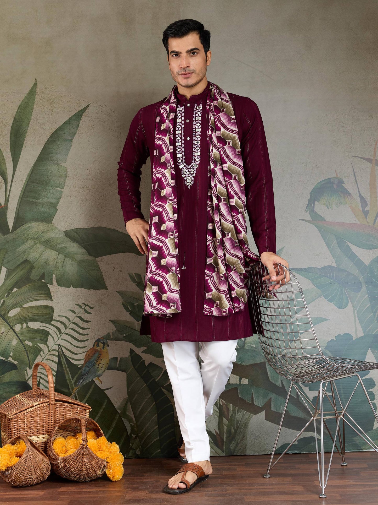 Men's Embroidered Kurta with Dupatta