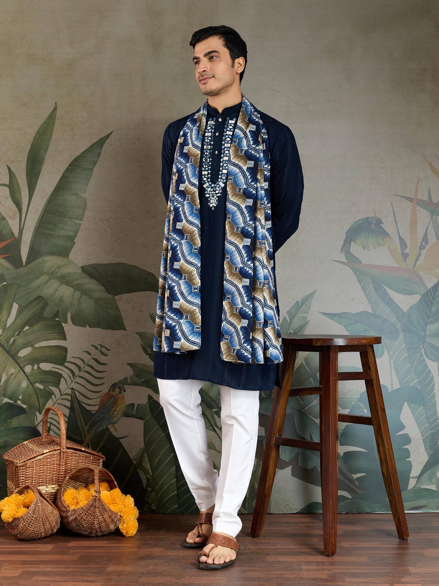 Men's Embroidered Kurta with Dupatta