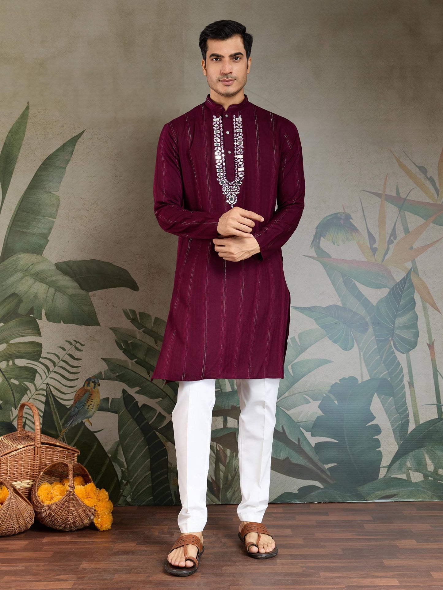 Men's Embroidered Kurta with Dupatta
