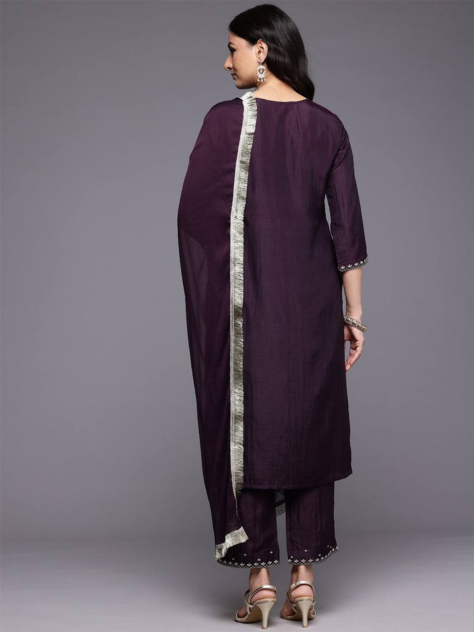 Purple Embroidered Kurti Set with Matching Dupatta š