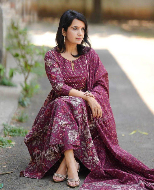 Purple Kurti, Pant with Dupatta