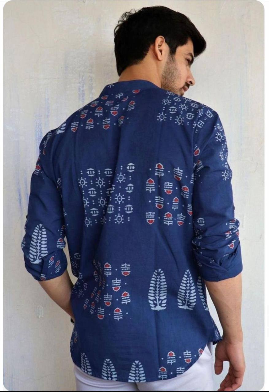 Men’s Blue Printed Short Kurta