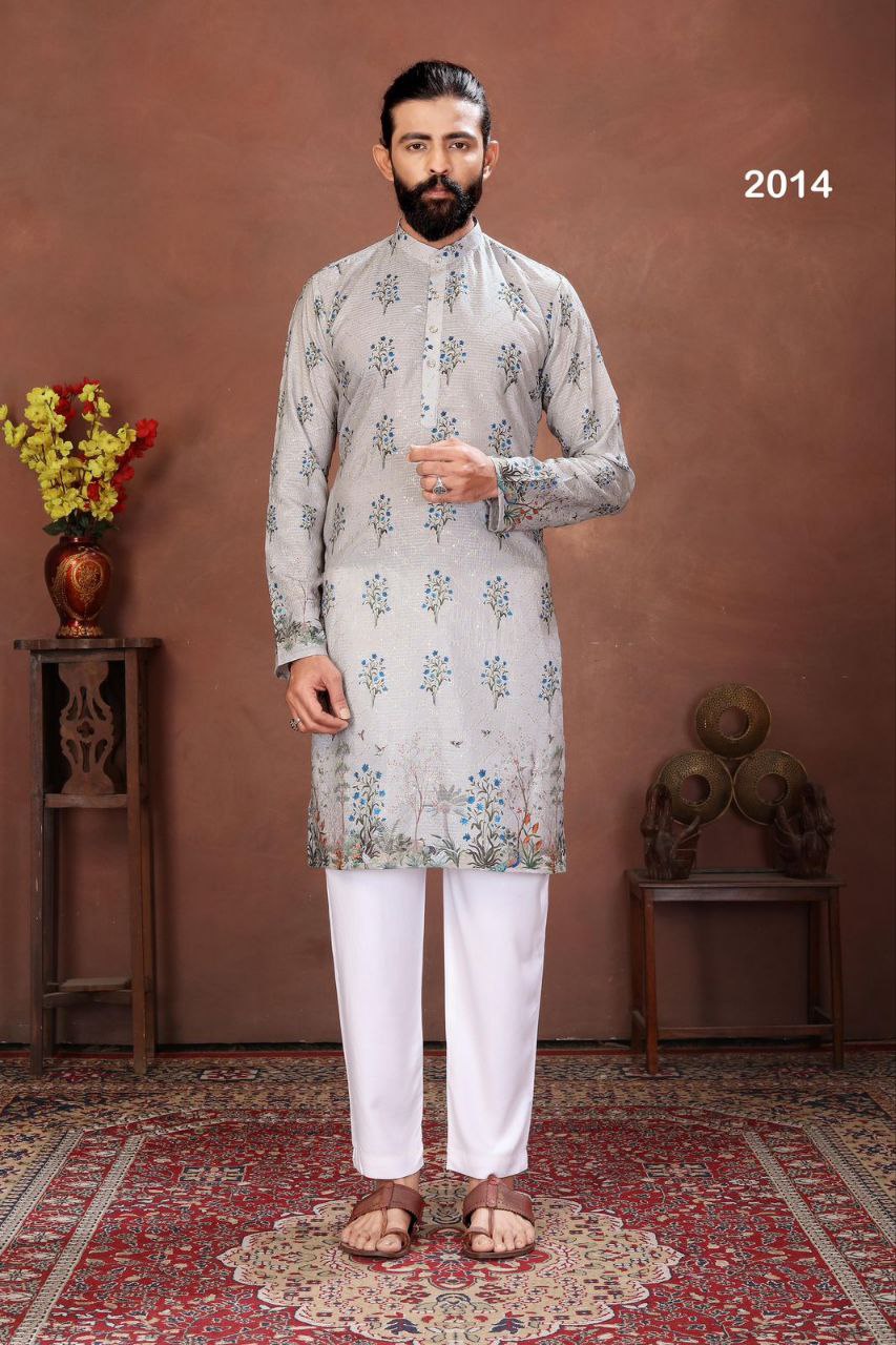 Men’s Kurta with Digital Print and Embroidery Work – Festive Wear