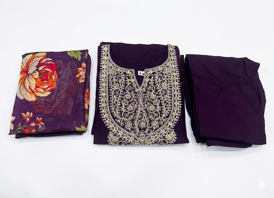 purple rayon 3 piece kurti set for women