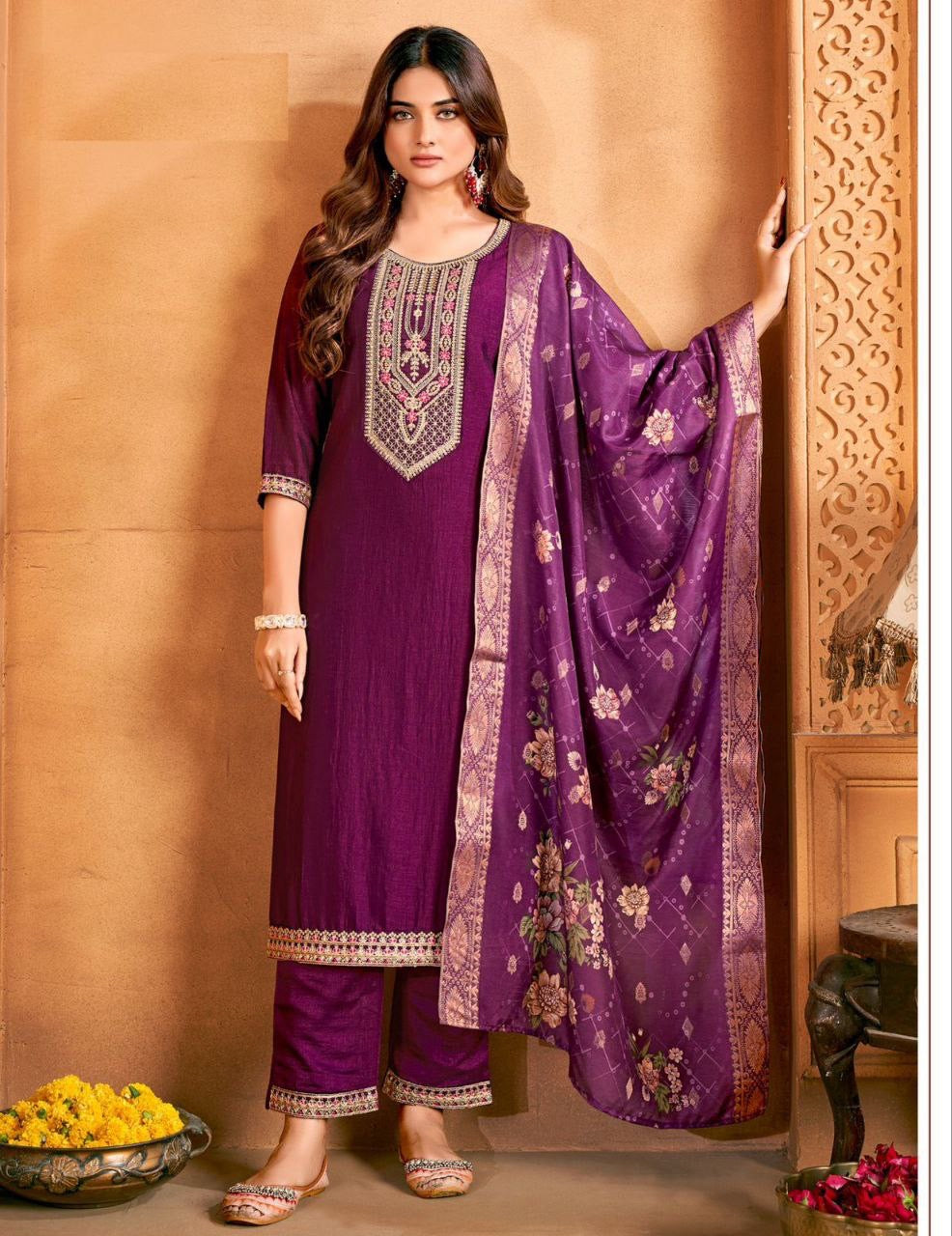 Purple Vichitra Kurti Set