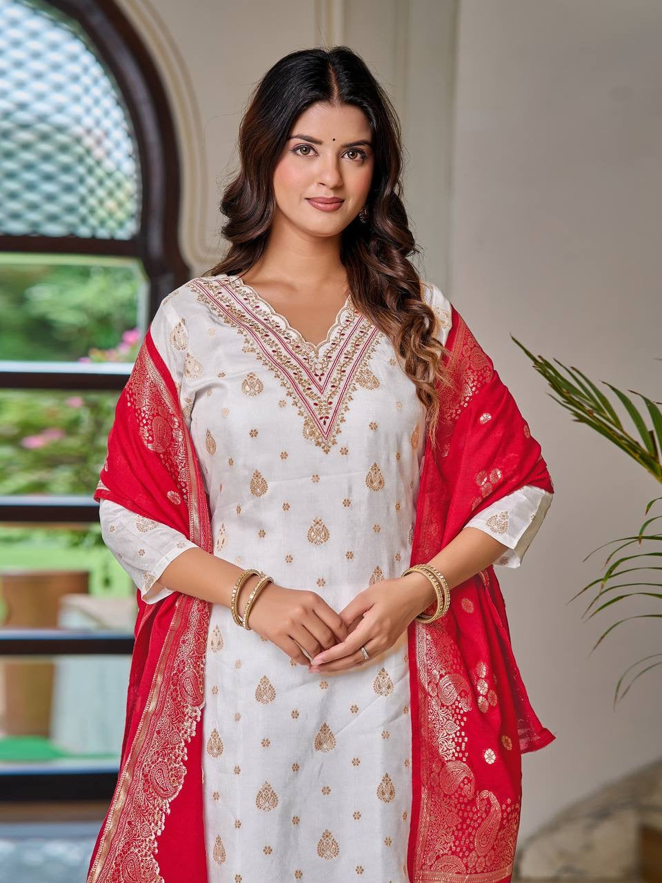 Floral Embroidered Kurti with Dupatta