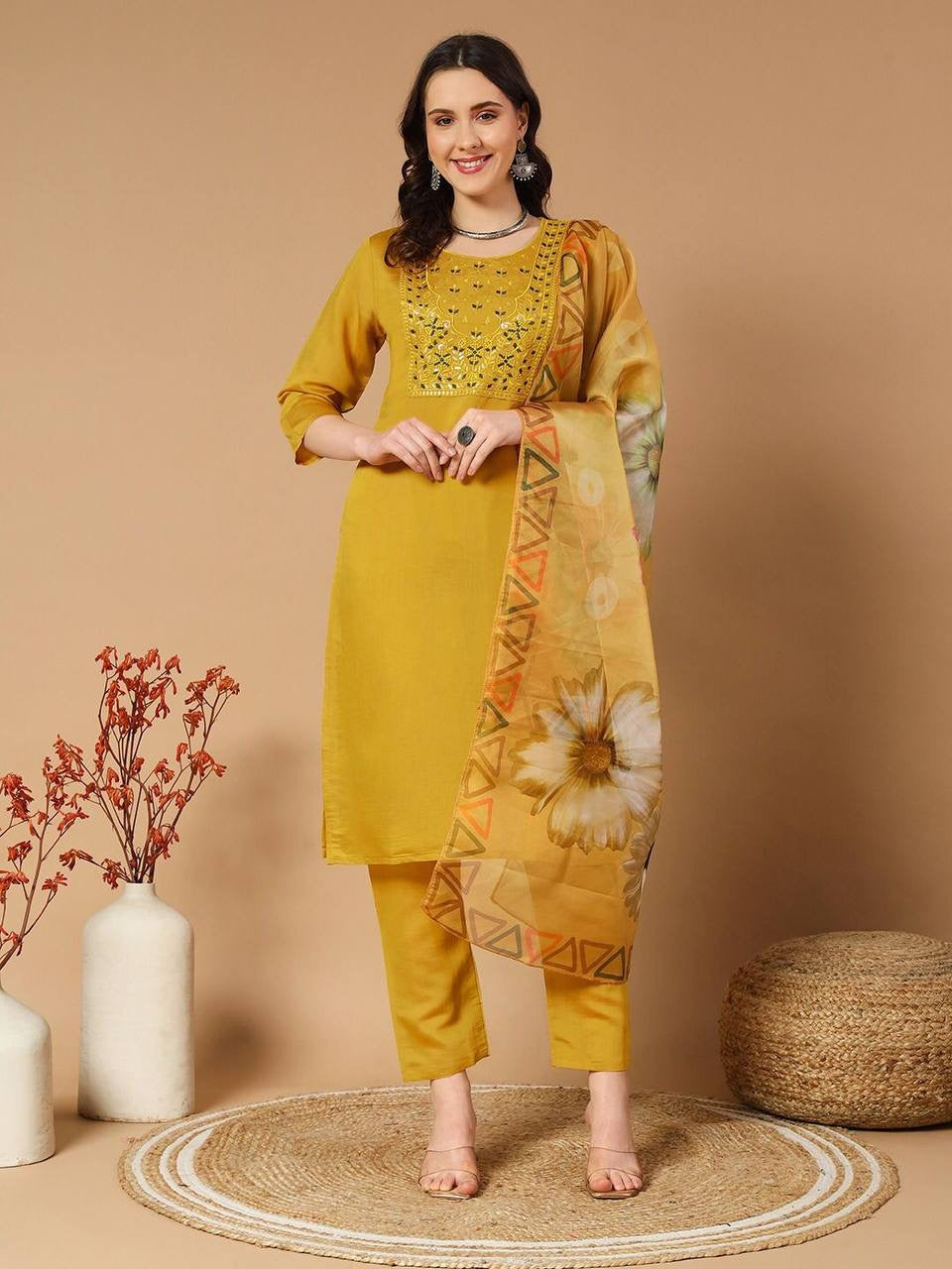 Ayesha Yellow Kurti with Pants & Dupatta