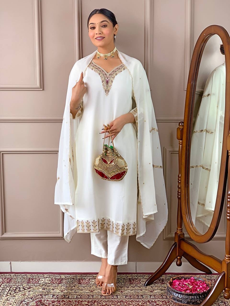 White Georgette Kurti Set ✨