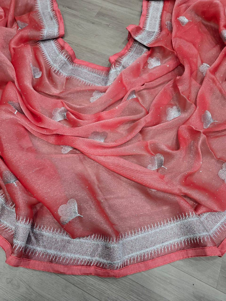 Embroidered Chiffon Saree with Running Blouse