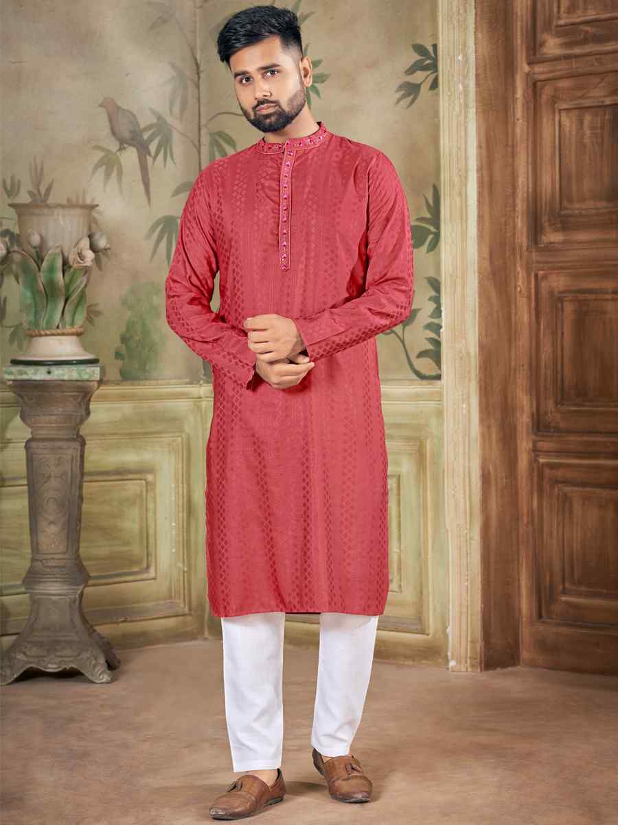 Anantam Georgia Peach Pure Viscose Embroidered Kurta Set