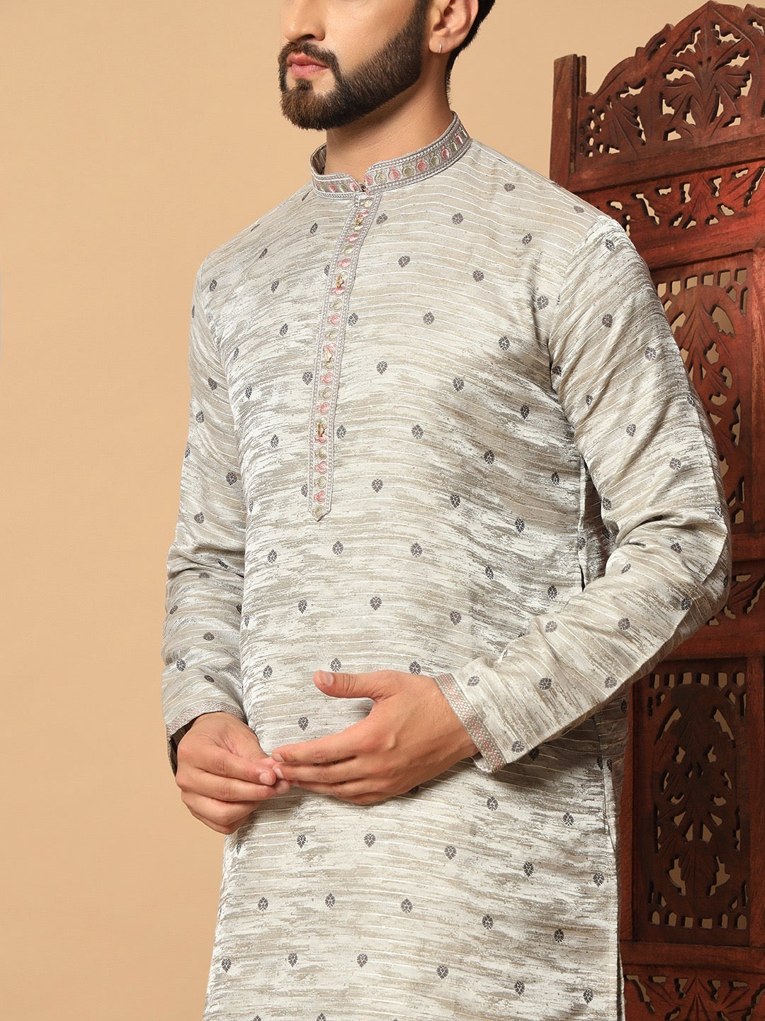 Designer Jacquard Kurtas set with Sequins work